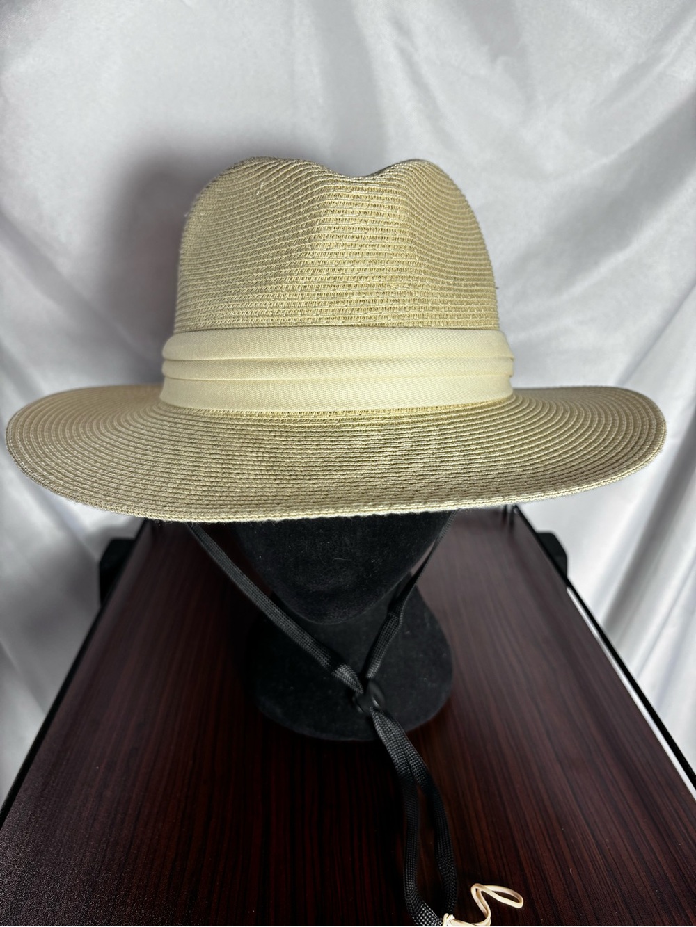 Women's Cream Straw‎ Fedora with Chin Strap